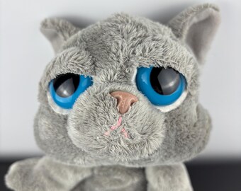Russ Berrie Rare Lil Peepers Magic Cat 9” Big Blue Eyes Gray Tabby