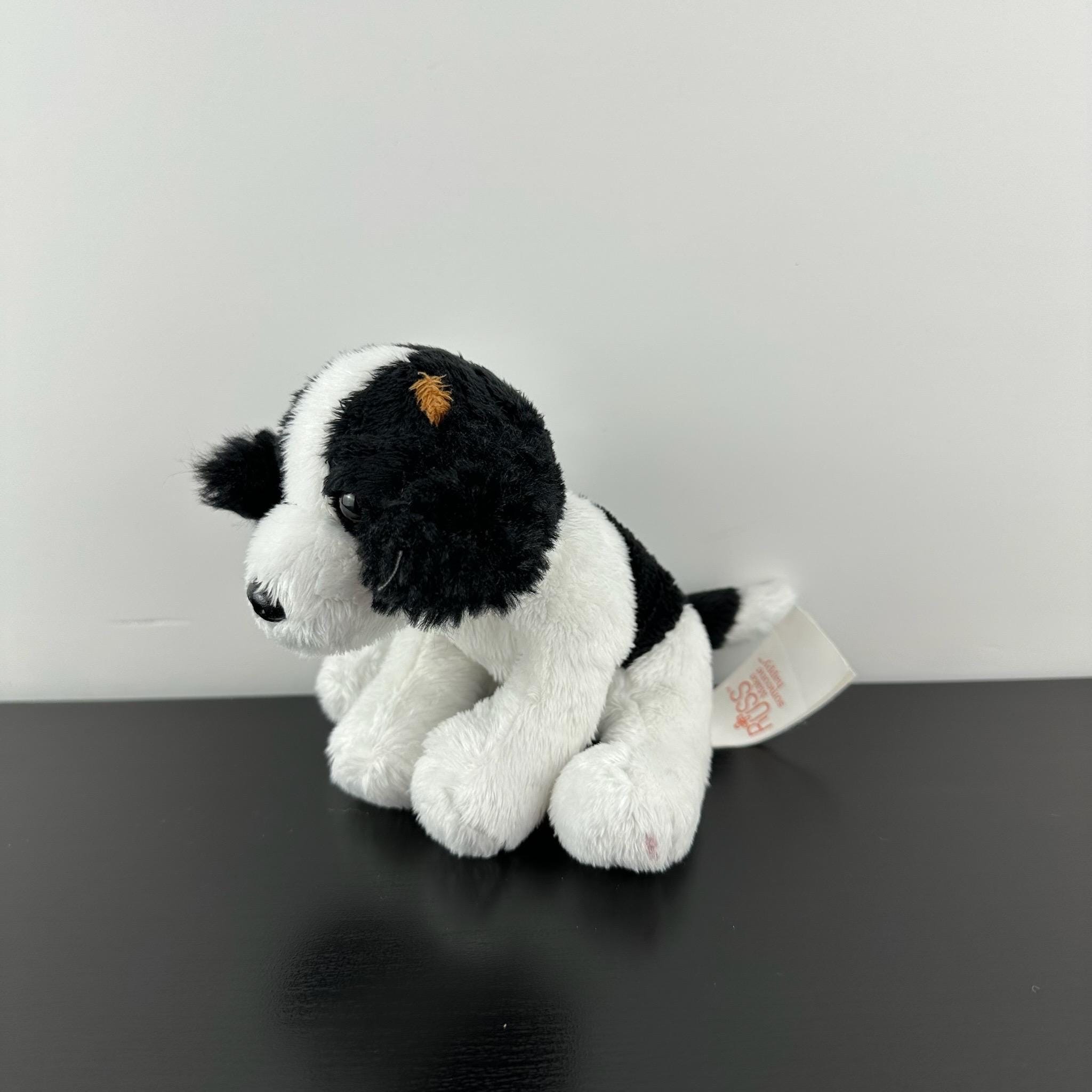 Russ Berrie Rare Border Collie Puppy Dog 6” Black White Brown