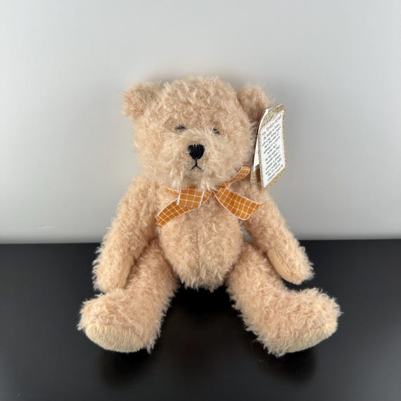 NWT Ganz Murdoch My Teddy Bear Beige Orange Plaid Bow Plush