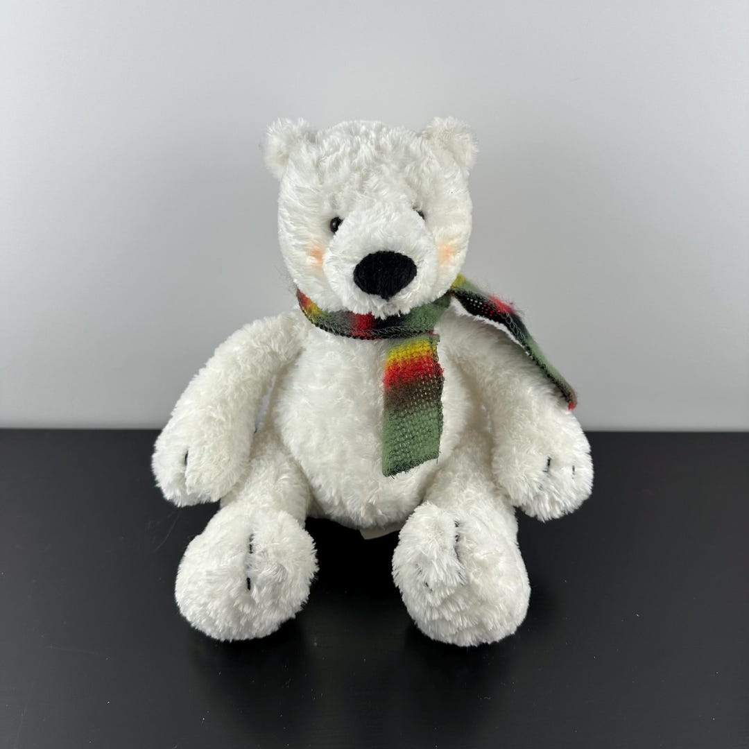 Russ Berrie FLURRIE Polar Bear Scarf Vintage White Plush Stuffed