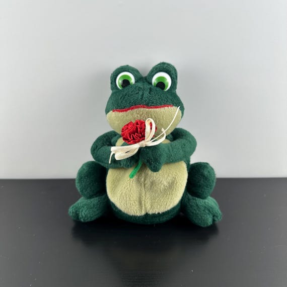 カエル ペア RＵSS製 ぬいぐるみ Russ Berrie Frolic Frog Holding Flower 6” Green Red Plush Stuffed