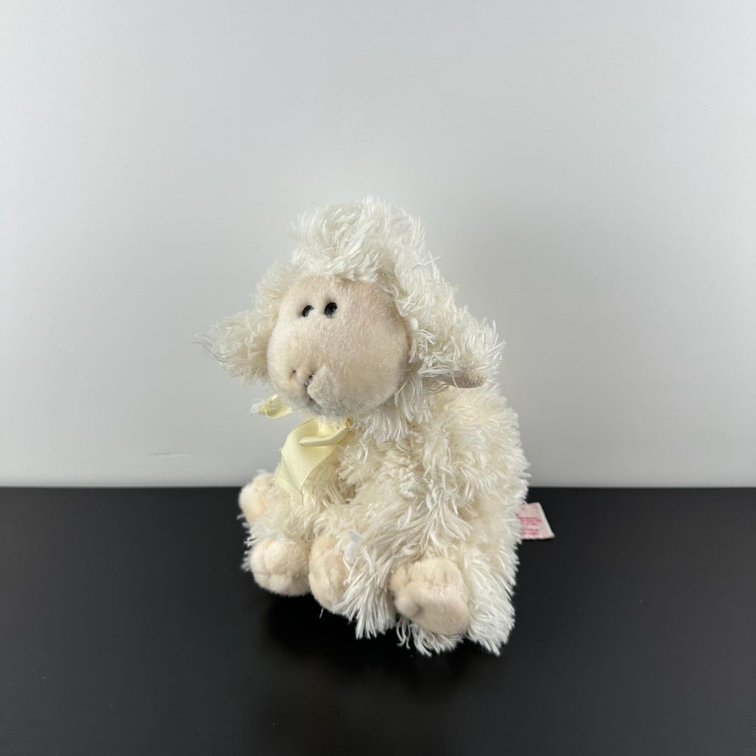 Russ Berrie Baasley Lamb Sheep White Cream 8” Bean Bag With Ribbon