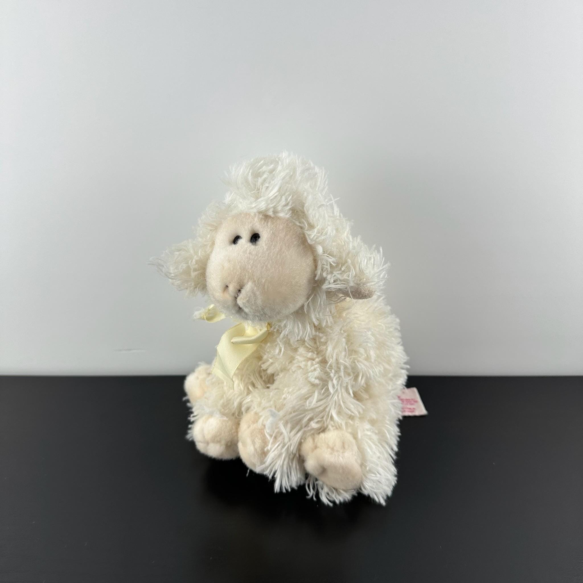 Russ Berrie Baasley Lamb Sheep White Cream 8” Bean Bag With Ribbon