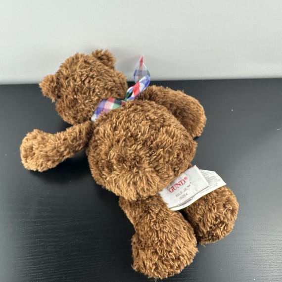 Gund Rolo JR. Brown Teddy Bear With Checkered Ribbon 10” #15204