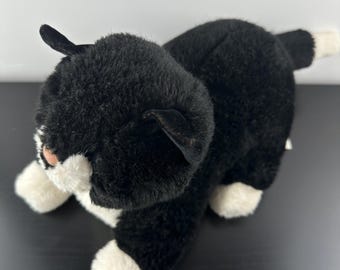 Vintage Merrythought Black White Tuxedo Cat Plush Stuffed Animal