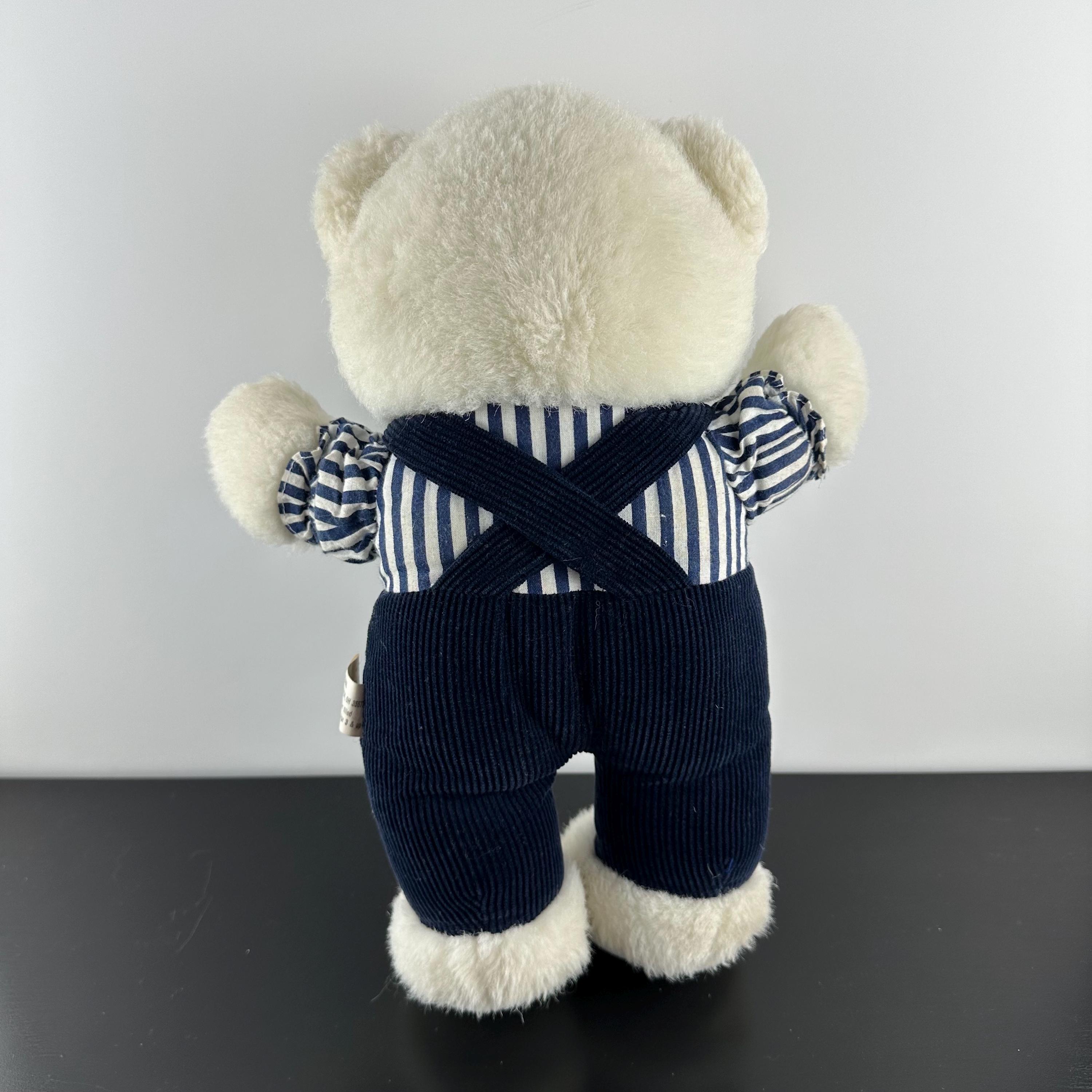 Vintage Dreamland Teddy Bear White With Navy Blue Corduroy