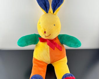Vintage jaren 90 primaire kleuren velours konijn pluche knuffeldier 17"