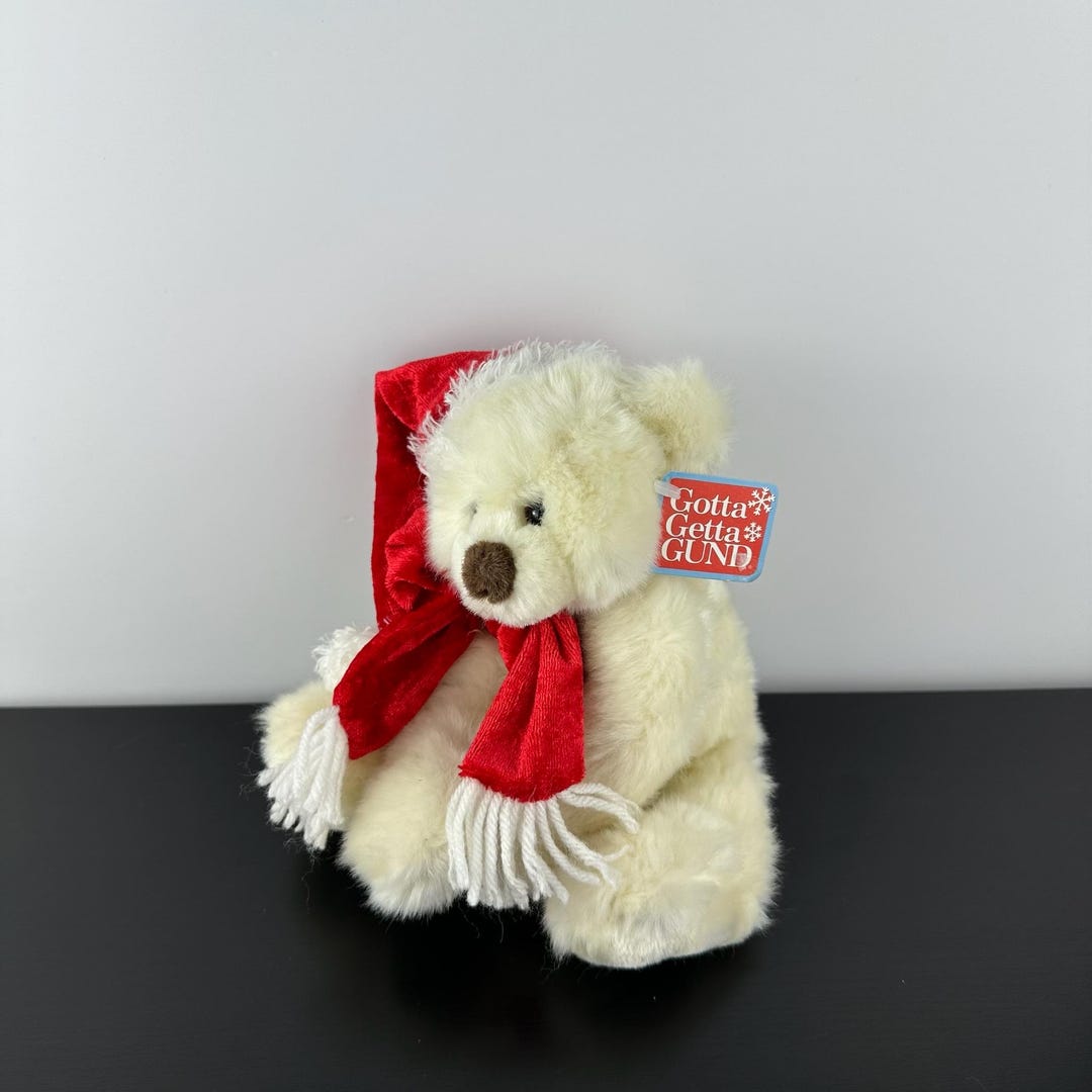 Gund Schatzi Christmas Teddy Polar Bear 8” #88222 Red White Santa