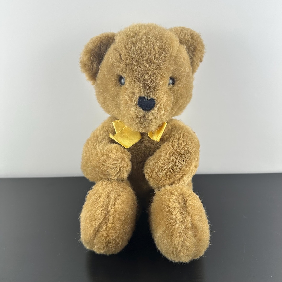Vintage Dakin 1990 Brown Teddy Bear With Yellow Ribbon Bow 90s Plush ...