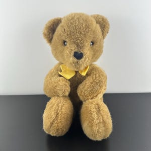 Vintage Dakin 1990 Brown Teddy Bear With Yellow Ribbon Bow 90s Plush Stuffed Animal 10”