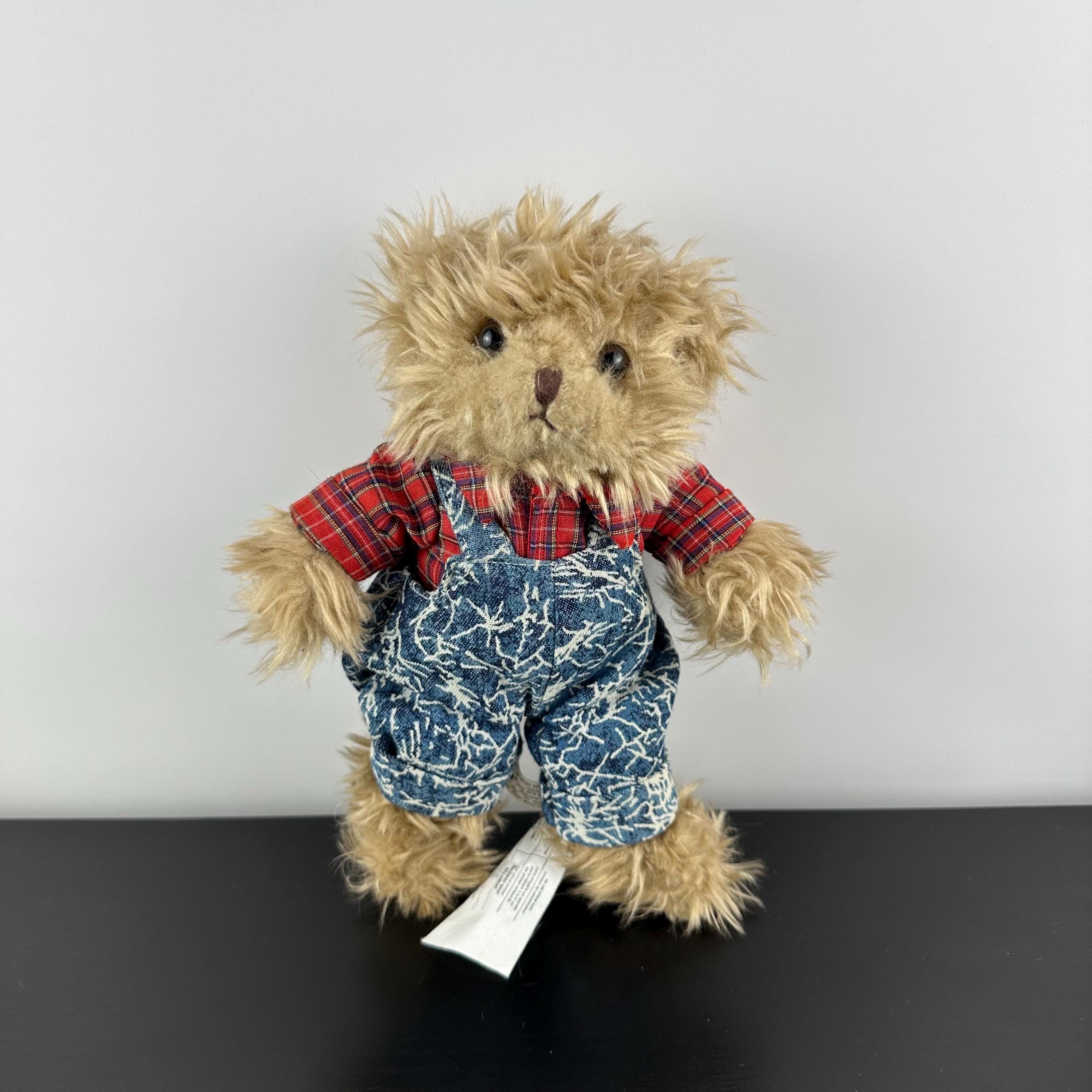ぬいぐるみ vintage teddy bear in check overalls Vintage Russ Benjamin Jr. Bear in Overalls Plaid Shirt 8