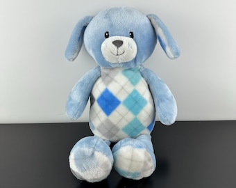 Little Miracles Blue Puppy Dog pluche knuffeldier Argyle Costco Baby Lovey 14" Vintage Collectible