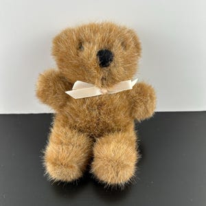 Vintage Dakin 1990 Brown Teddy Bear Small 6&quot; With Cream Colored Bow 90s Tiny Mini