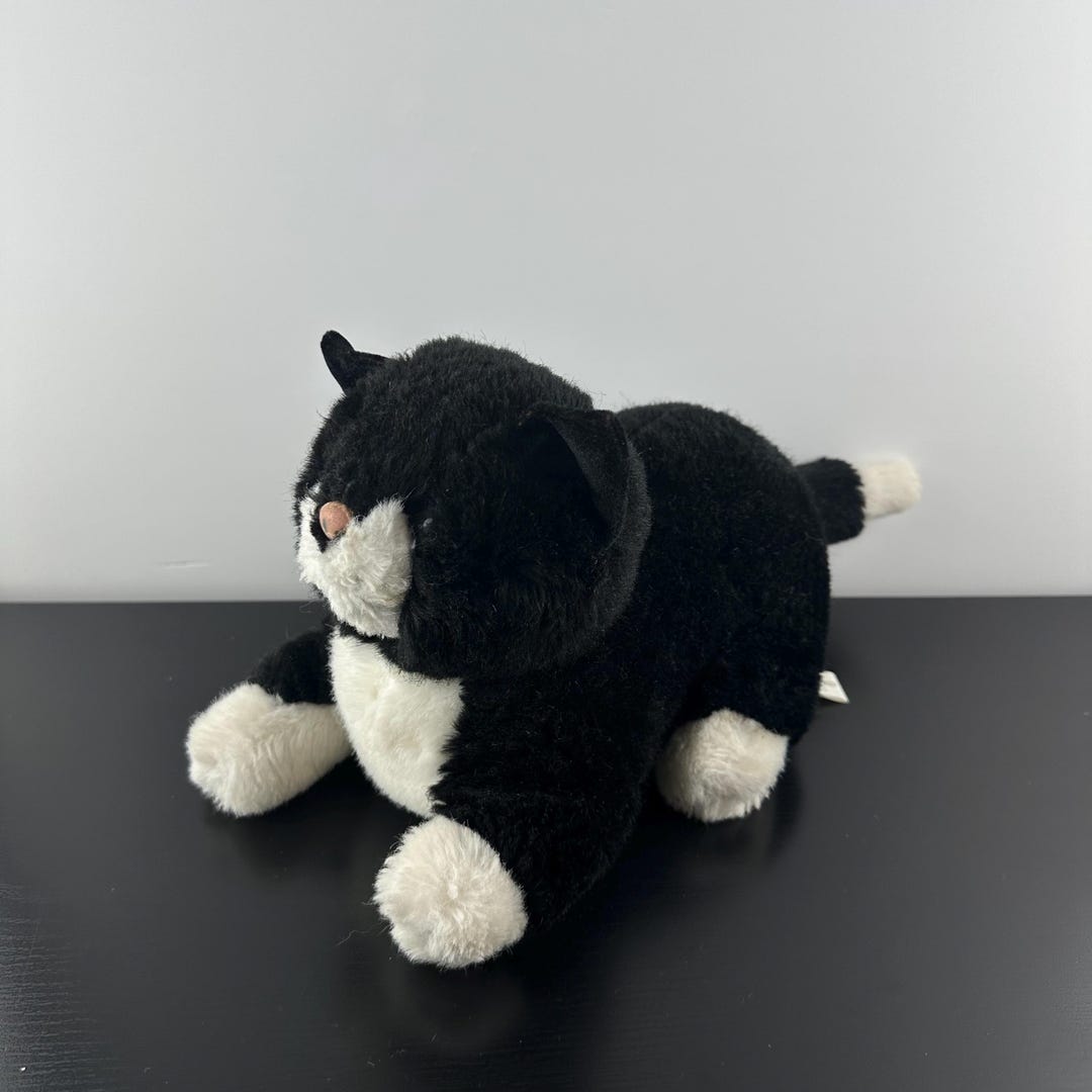 Vintage Merrythought Black White Tuxedo Cat Plush Stuffed Animal