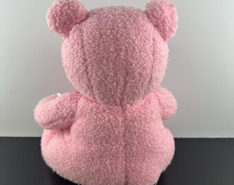 Vintage Cuddle Wit Pink Sitting Bear Black Nose Gingham Bow Around