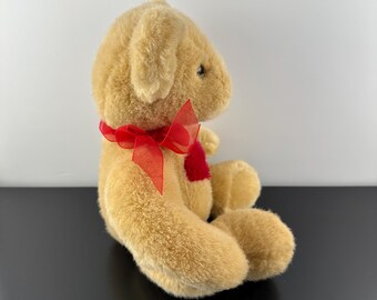 Vintage Teddy Bear Red Heart Bow Neck Plush Stuffed Animal 10