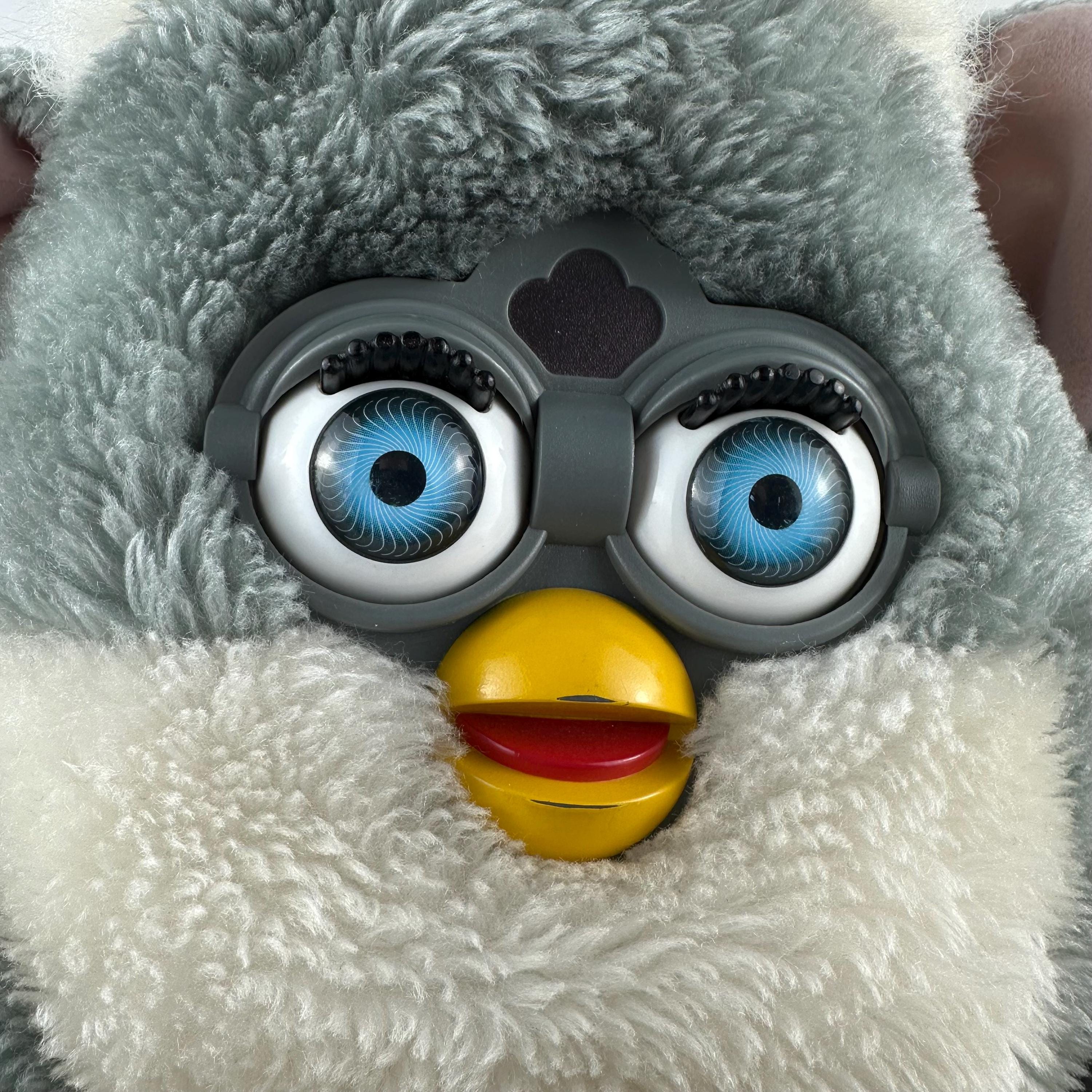 Vintage 1999 Furby Plush Backpack Bag 12” Grey White Adjustable