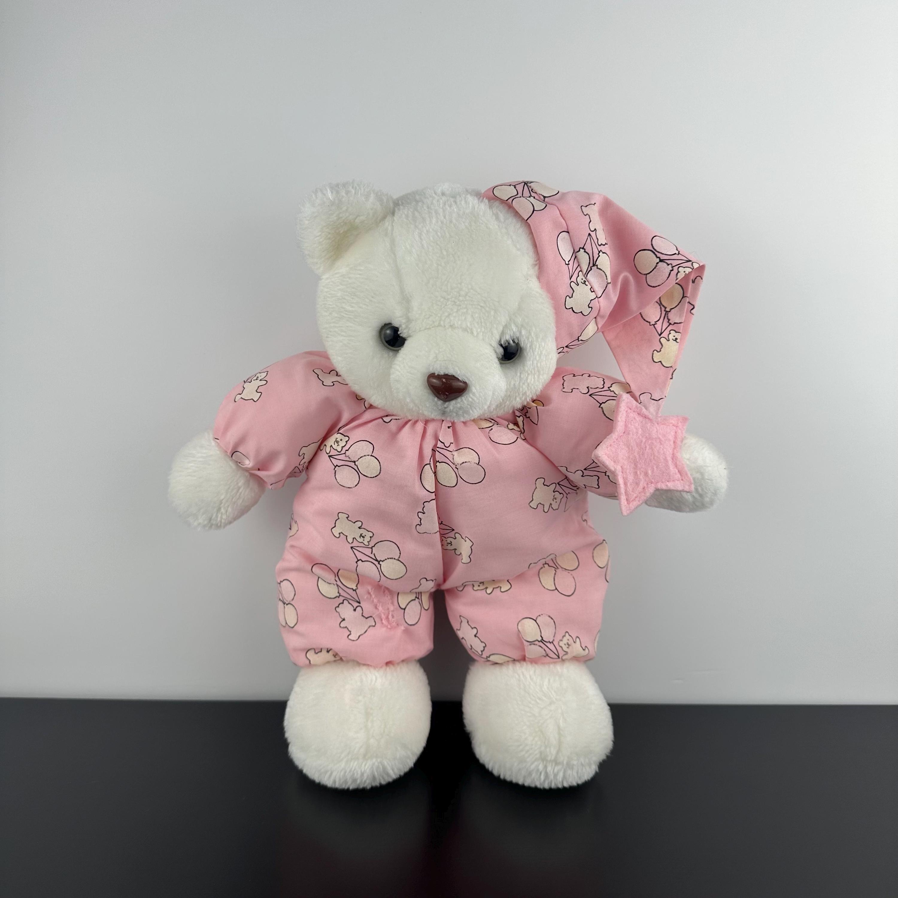 Vintage 90s Emson Glow in Dark Teddy Bear Plush White Pink Balloon