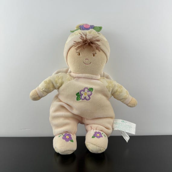 Russ Berrie Baby Doll Vintage 90s Velour Wings Flowers Yellow Pink