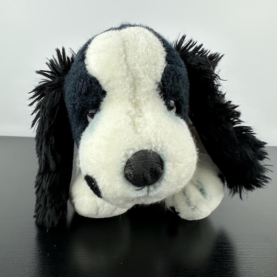 Russ Berrie Rare Cocker Spaniel Puppy Dog 10” Black & White Plush