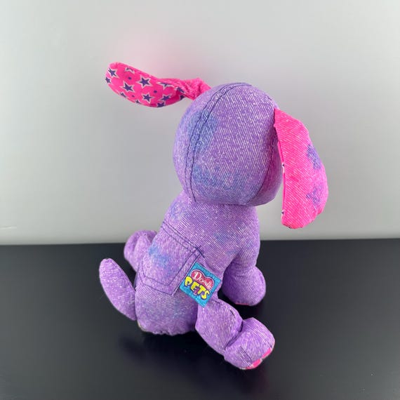 Doodle Bear Juniors Vintage 1995 Tyco Pets Purple Denim Neon Pink