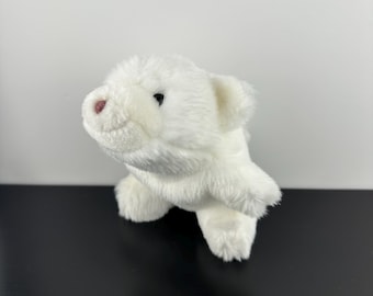 ヴィンテージ テディベア ぬいぐるみ 毛むくじゃら 座る 白 茶色 鼻
