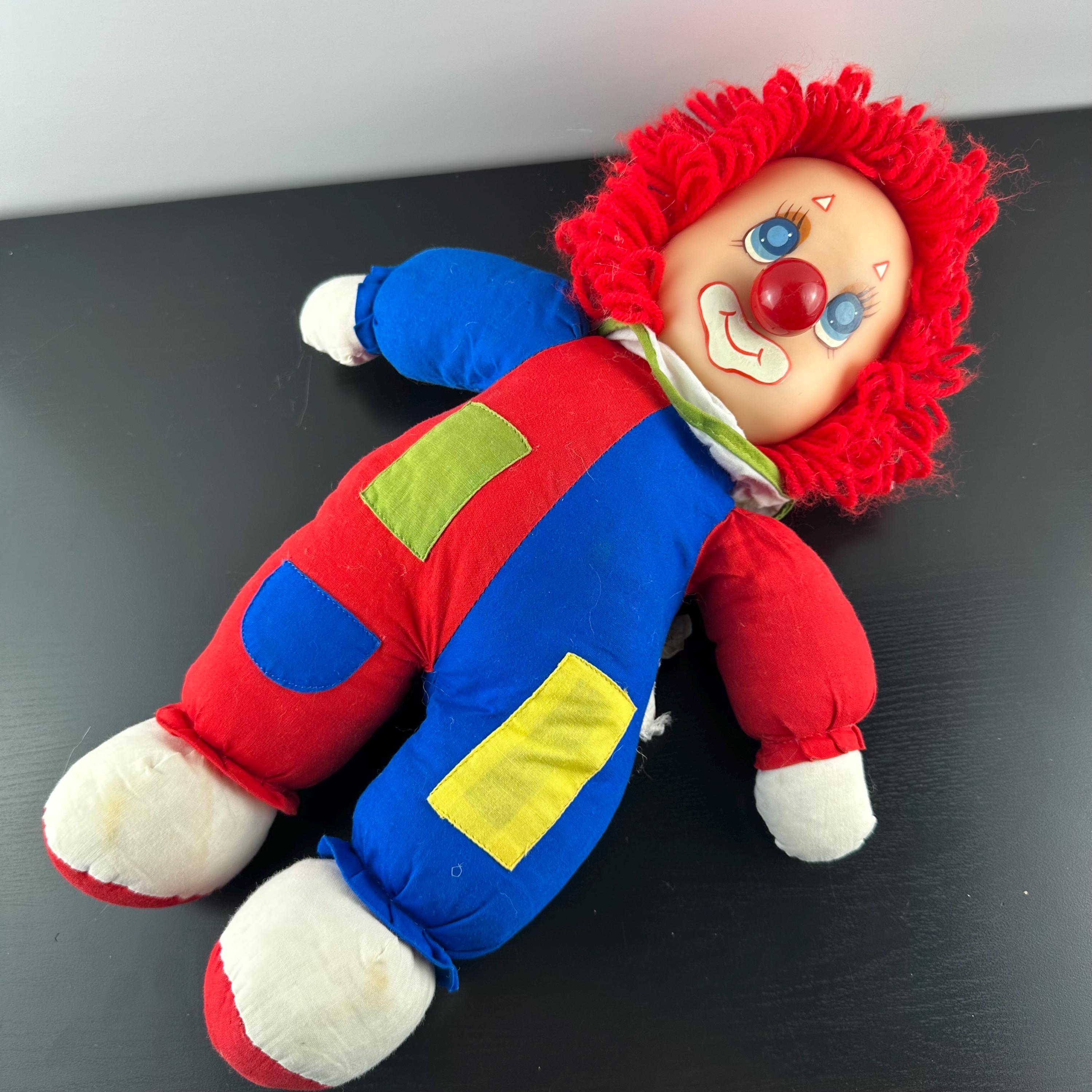 Vintage 1985 Ganz Bros Musical Clown Doll Face Plush Wind up Red