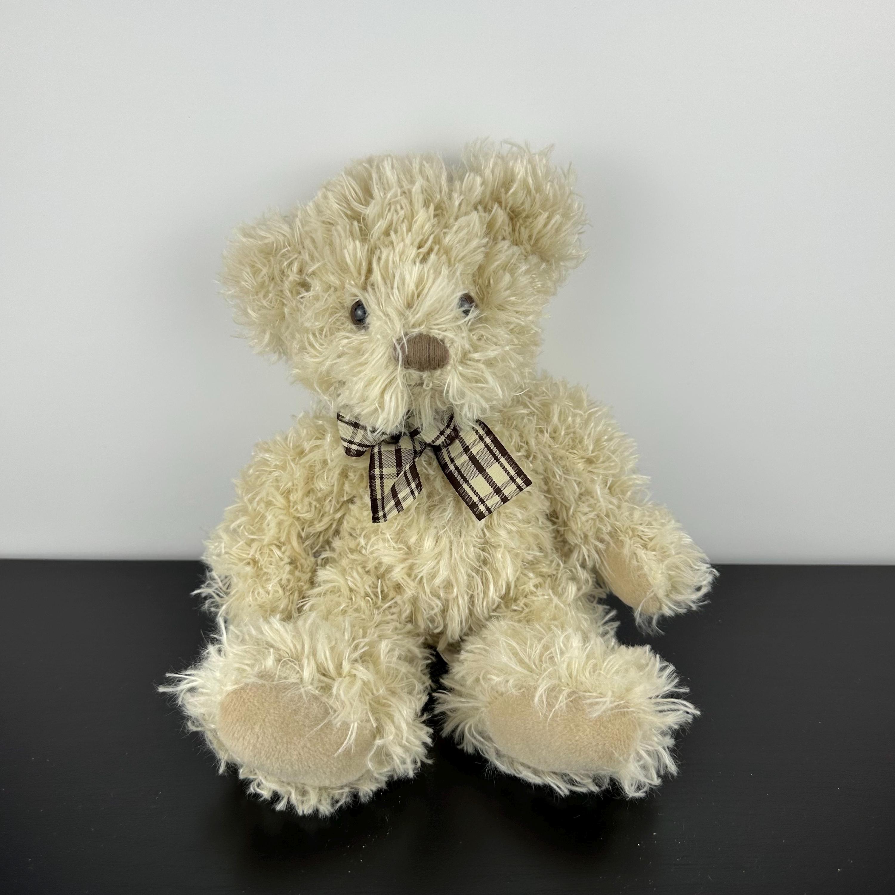 Russ Berrie Rare Benet Oatmeal Beige Plaid Bow Teddy Bear 12