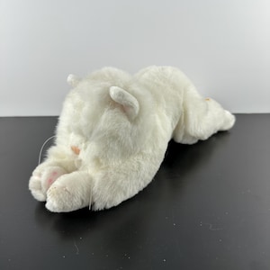 Peluche vintage 24K Polar, gattino bianco, zampe rosa, occhi azzurri, sonaglio, Misty 4831, Persiano, 1990, 13&quot;
