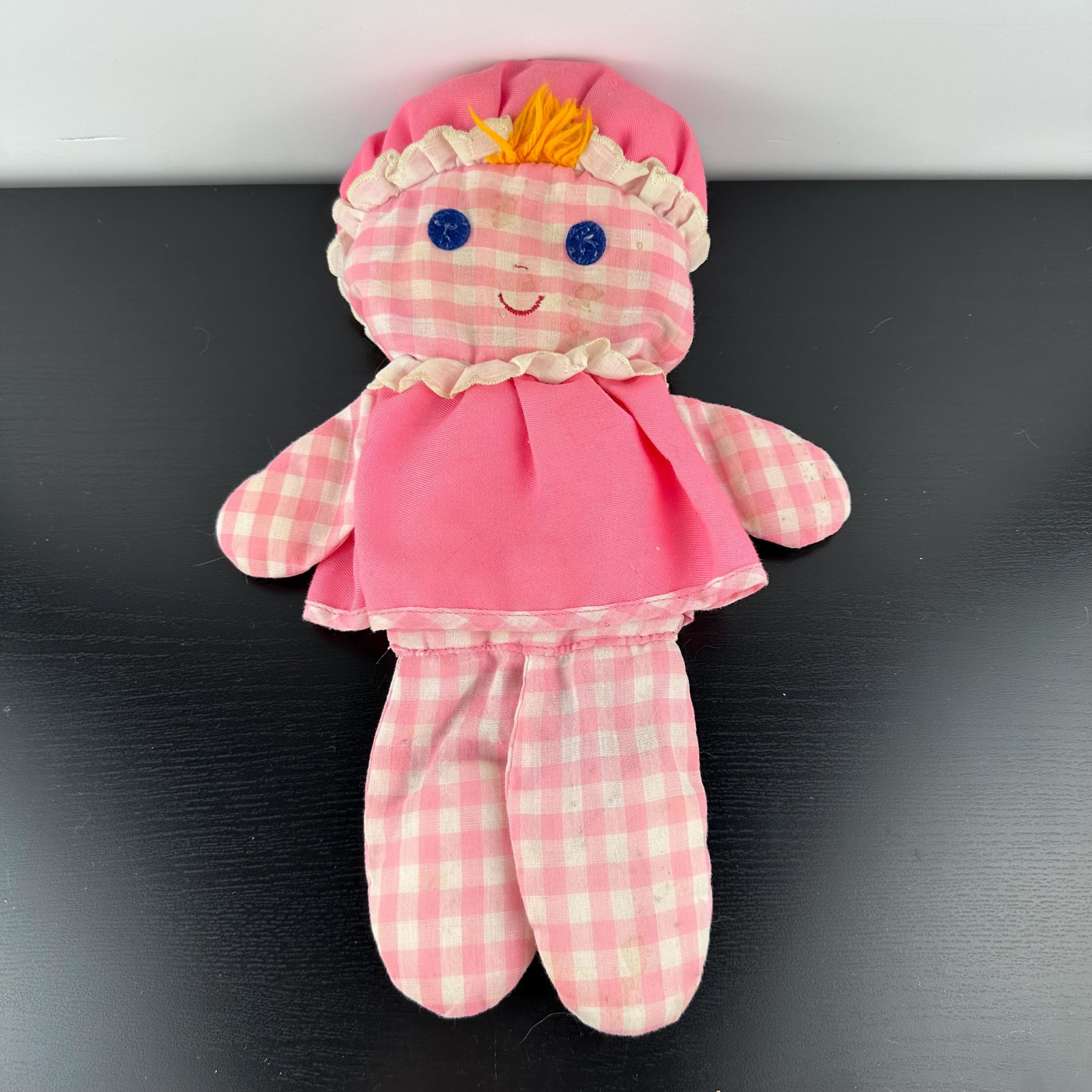 Vintage Fisher Price 1975 Lolly Rattle Doll 420 Pink Checkered