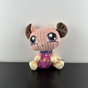 Vintage Y2K Littlest Pet Shop Pink Corduroy Mouse Plush Stuffed Animal Toy Hasbro 6.5” LPS 68639 68598