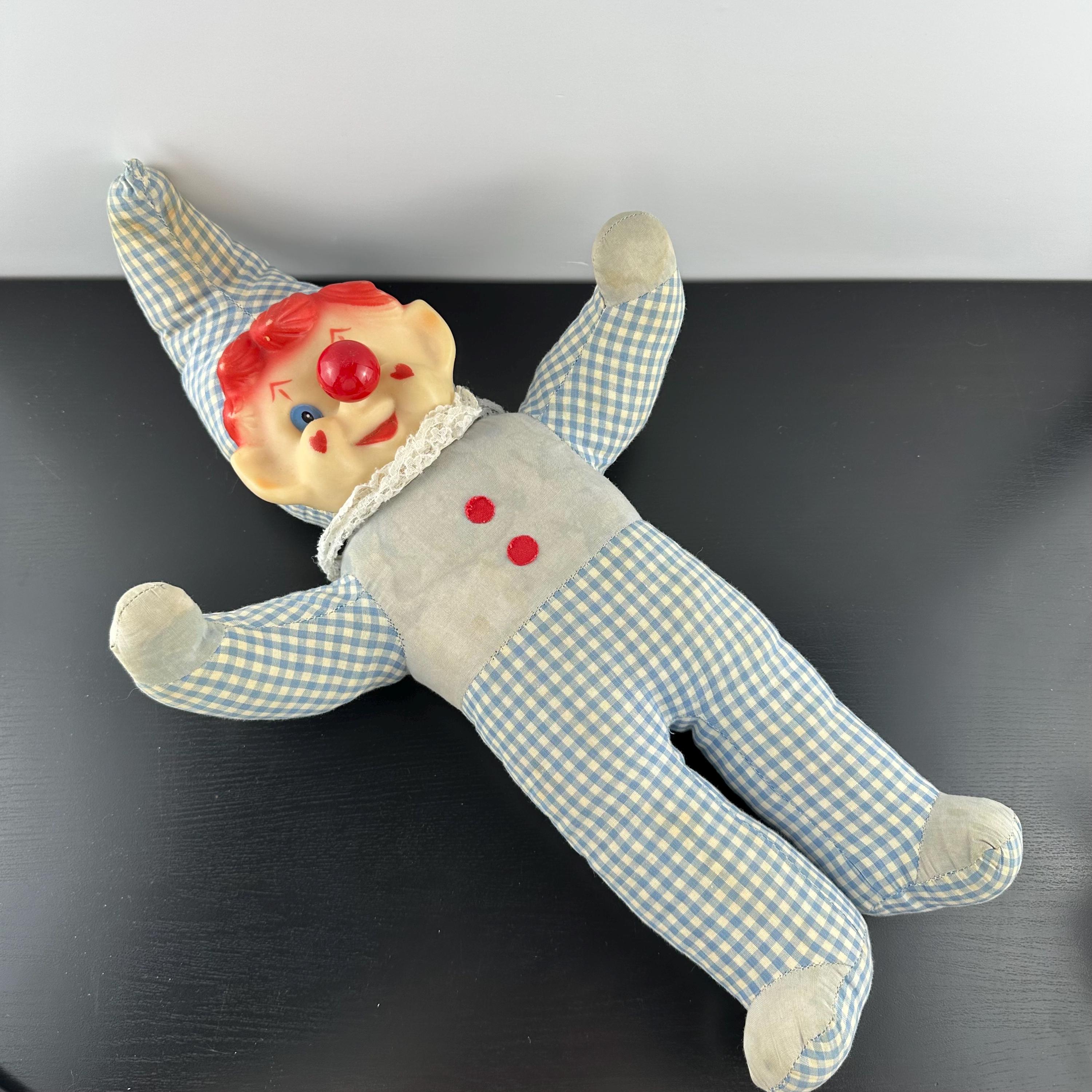 【メ1010-09】Clown Vintage 80s Ganz Bros Musical Clown Doll Face Plush Wind up Red