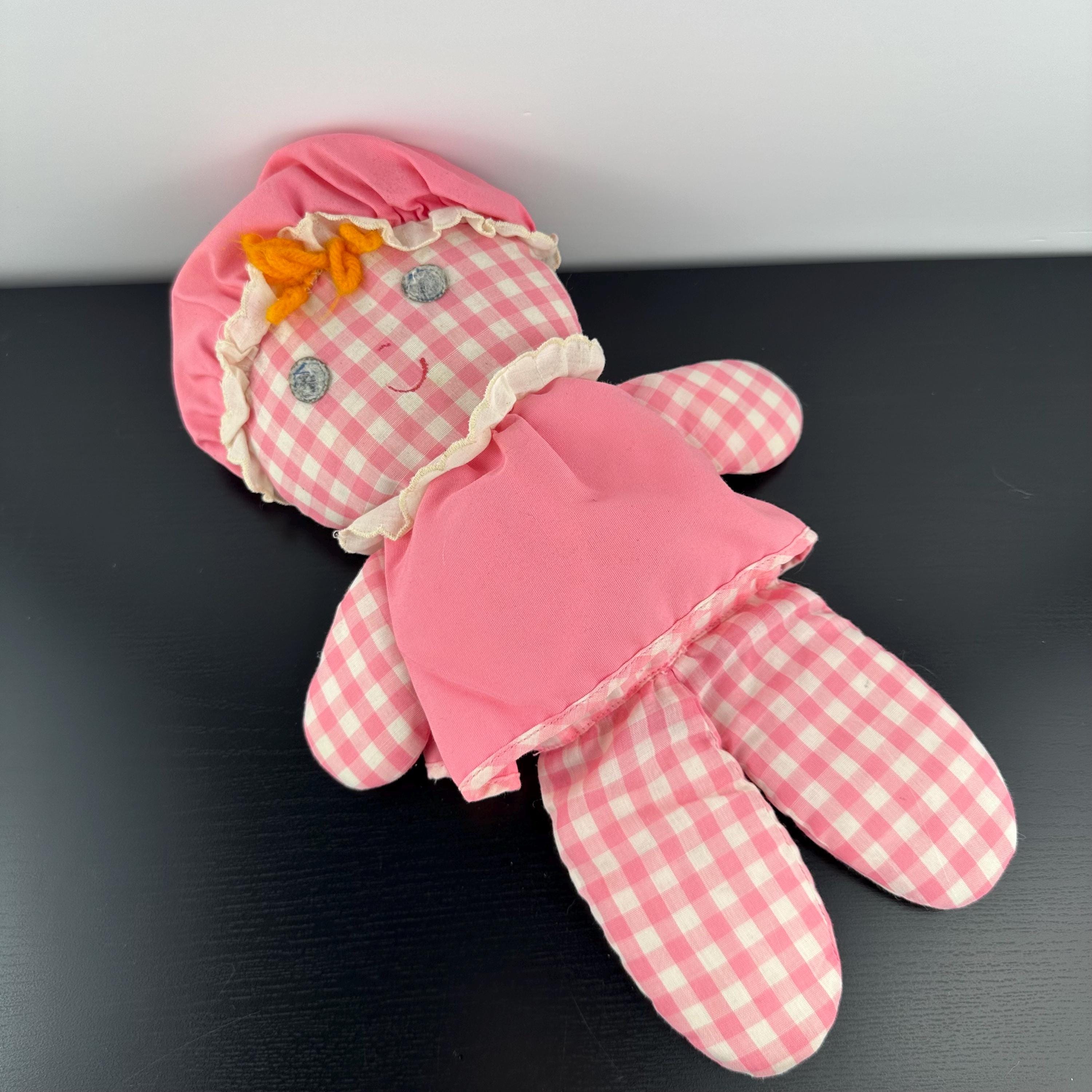 Vintage Fisher Price 1975 Lolly Rattle Doll 420 Pink Checkered