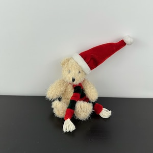 Ganz 2001 Vintage Rare Urlaub Stuffers Creme Teddy Bär Rot Weihnachten Hut Schal 7 ”HX4910 Plüsch Stofftier