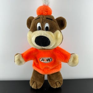 A&W Bear Mascot Puppet Root Beer Advertising A and W Orange Shirt Plush Stuffed Animal