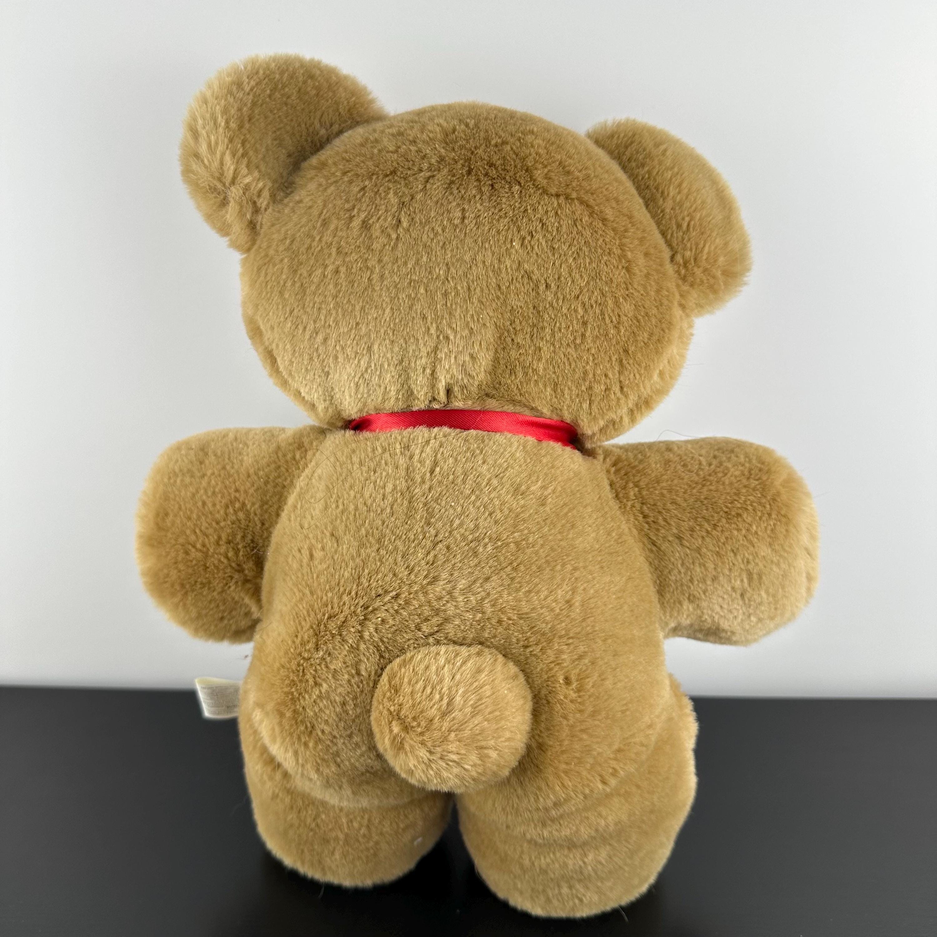 Vintage Dark Brown Teddy Bear With Red Ribbon Neck 13” Plush