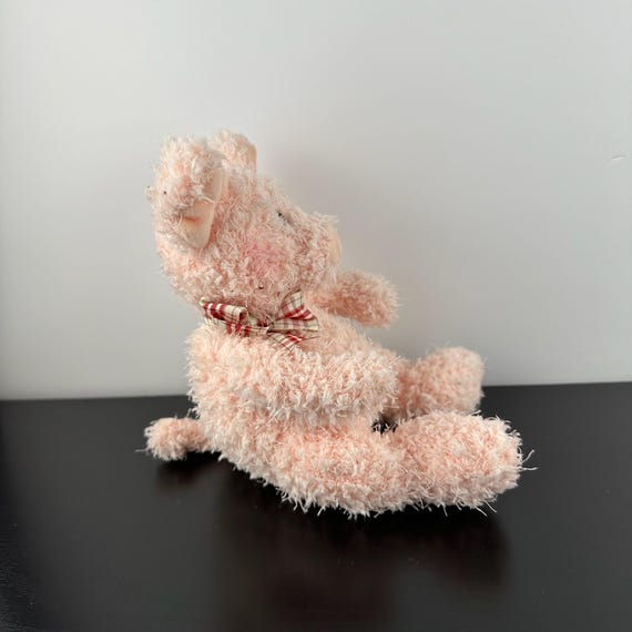 Buy Russ Berrie Pink Pixie Pig 9” Plaid Bow Fuzzy Plush Stuffed