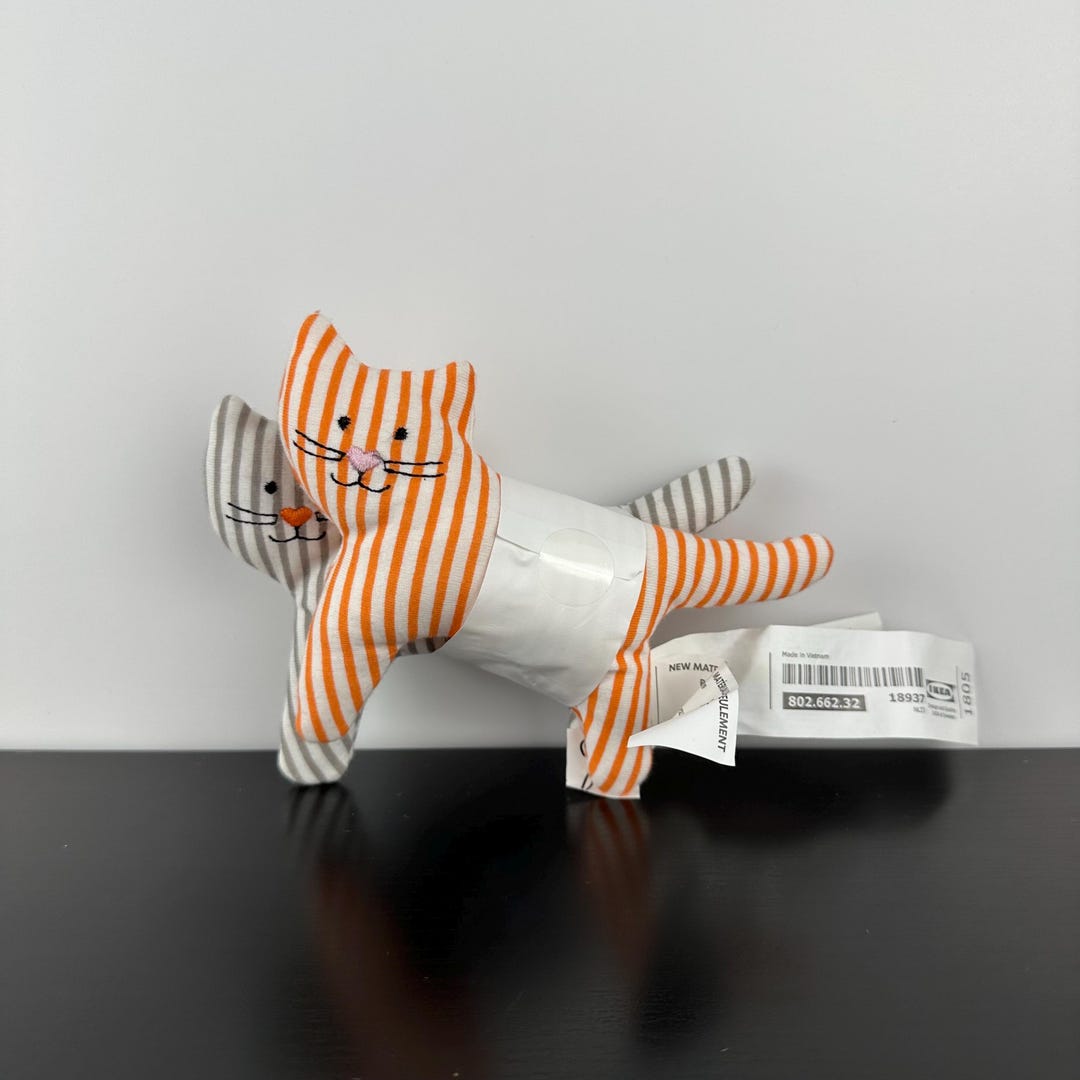 IKEA Leka Striped Cat Baby Rattle Plush Set 6” White Gray Orange NEW ...