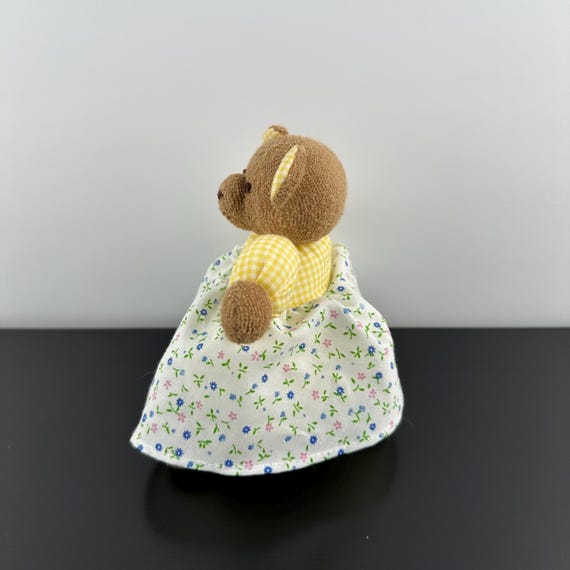 Vintage Russ Teddy Bear Floral Dress Yellow Gingham 4835 Plush