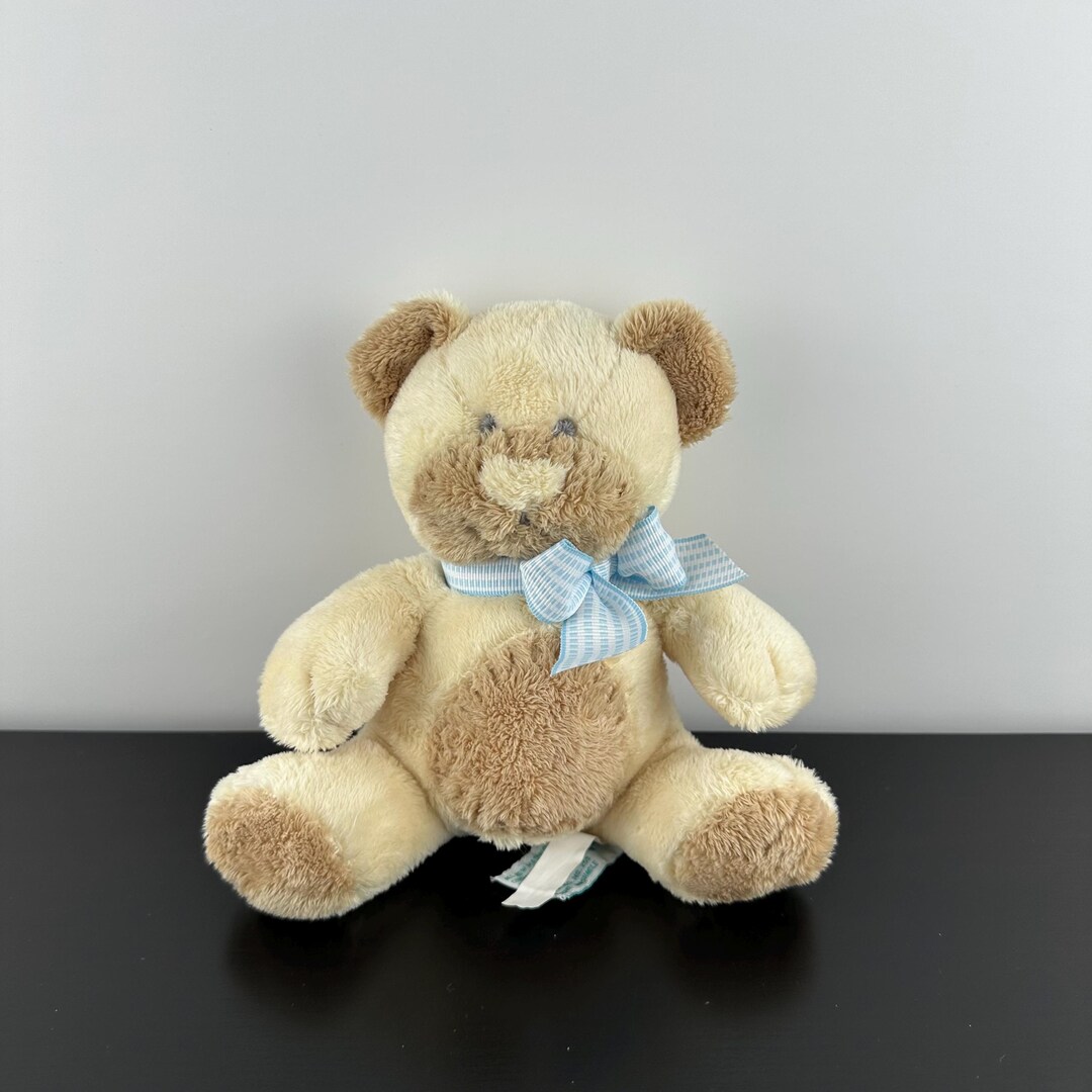 Vintage Russ Berrie Taffey Tan Teddy Bear Plush Stuffed Animal Blue Bow ...