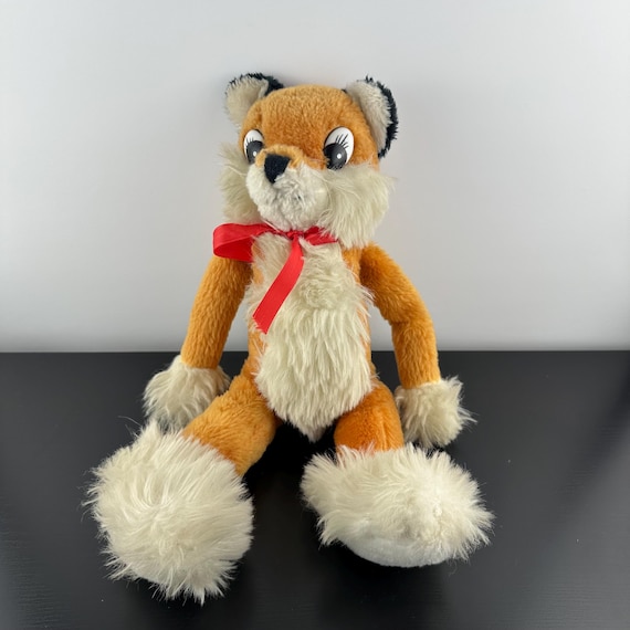 Vintage 1977 Russ Berrie Sly the Orange and White Fox Red Ribbon