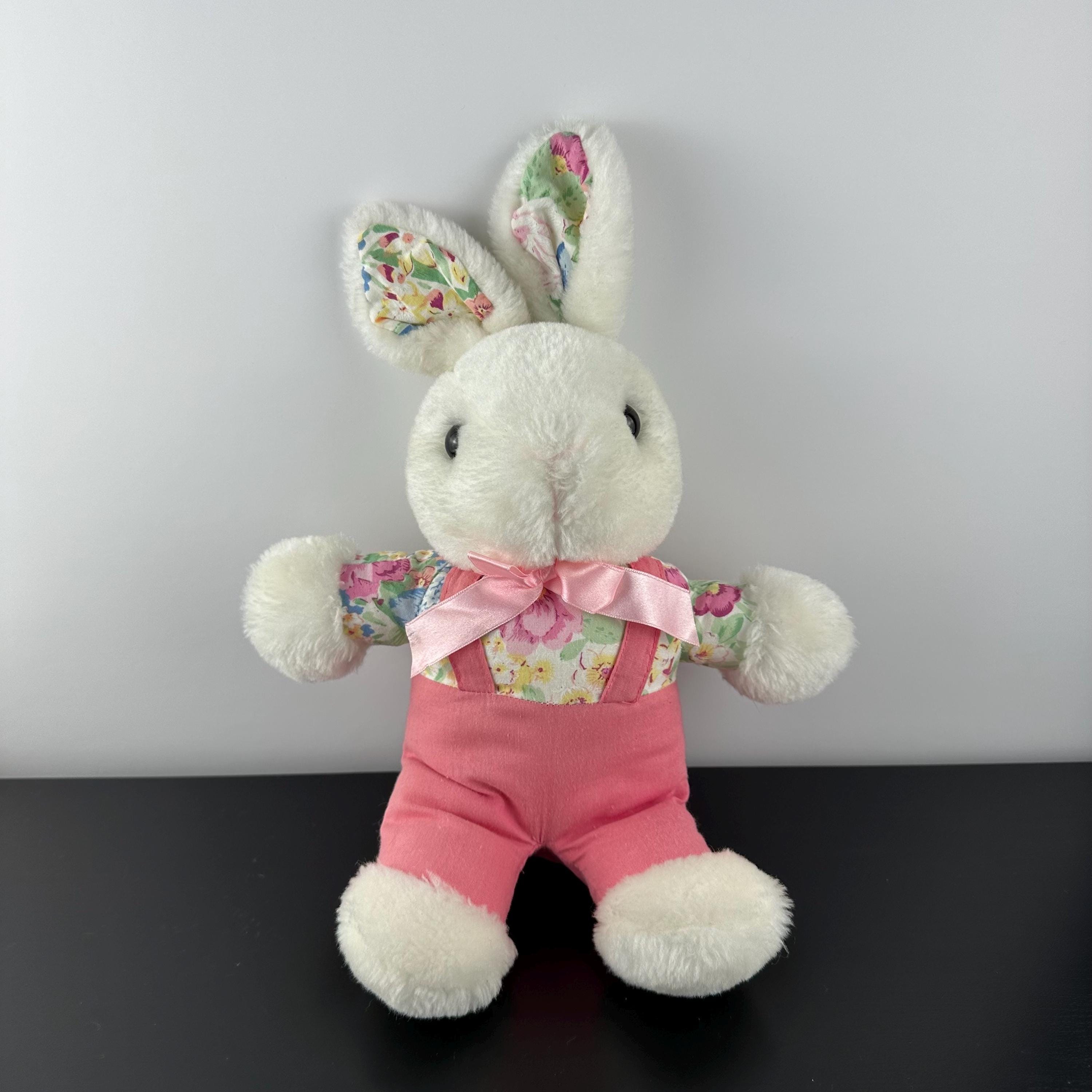 Vintage 90s Commonwealth White Bunny Plush Stuffed Animal Pink