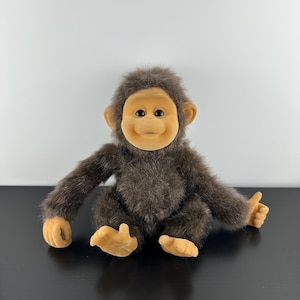 Vintage Hosung Sitting Monkey Chimp Sucks Thumb Squeaker 10” Plush
