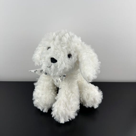 Fiesta White Poodle Plush Stuffed Animal Dog 7” Ribbon With Bones