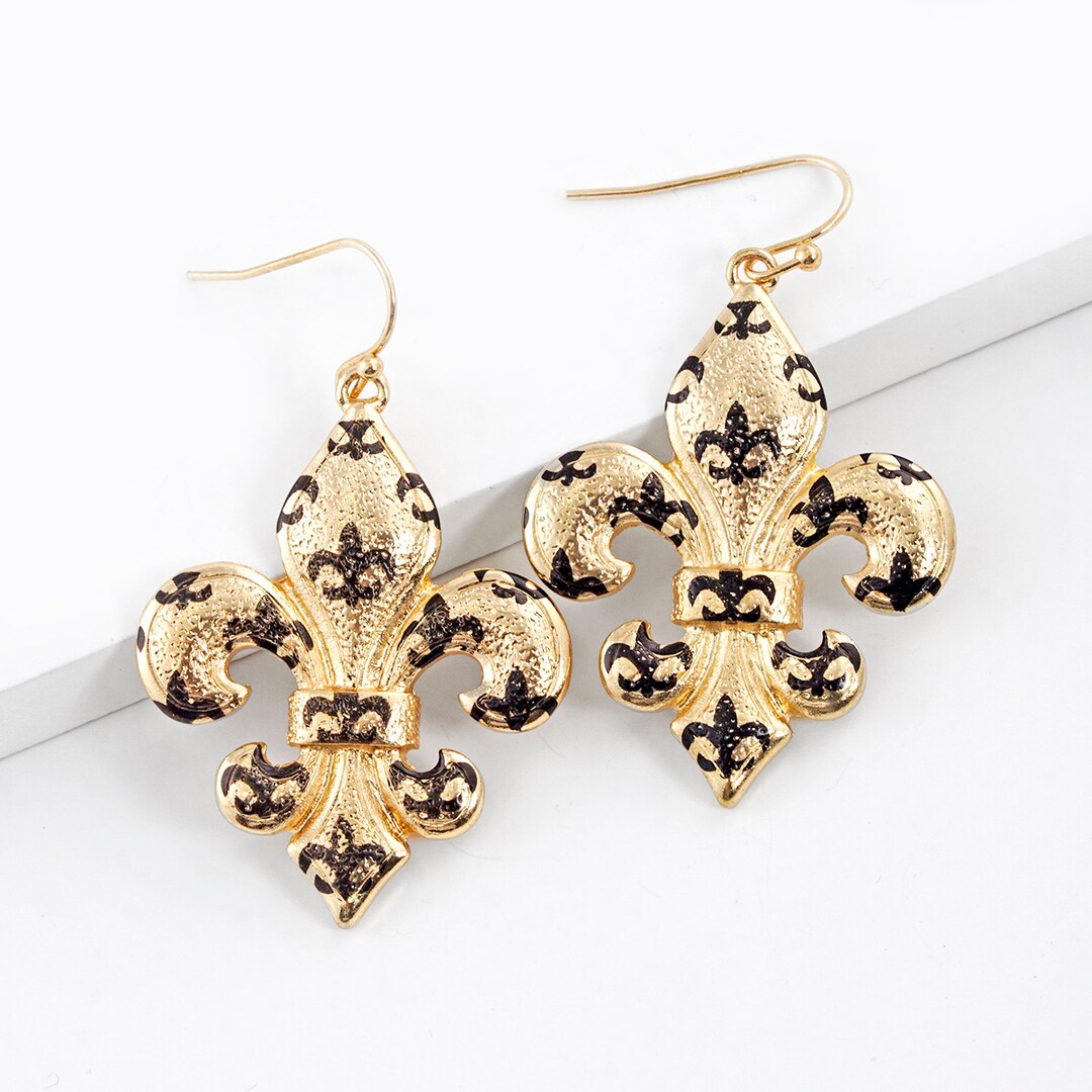Gold Plated Fleur De Lis Earrings New Orleans Saints Earrings Mardi