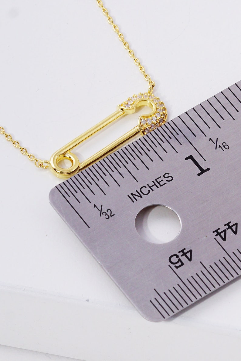 Cubic Safety Pin Necklace Dainty Safety Pin Gold Necklace Gold Filled