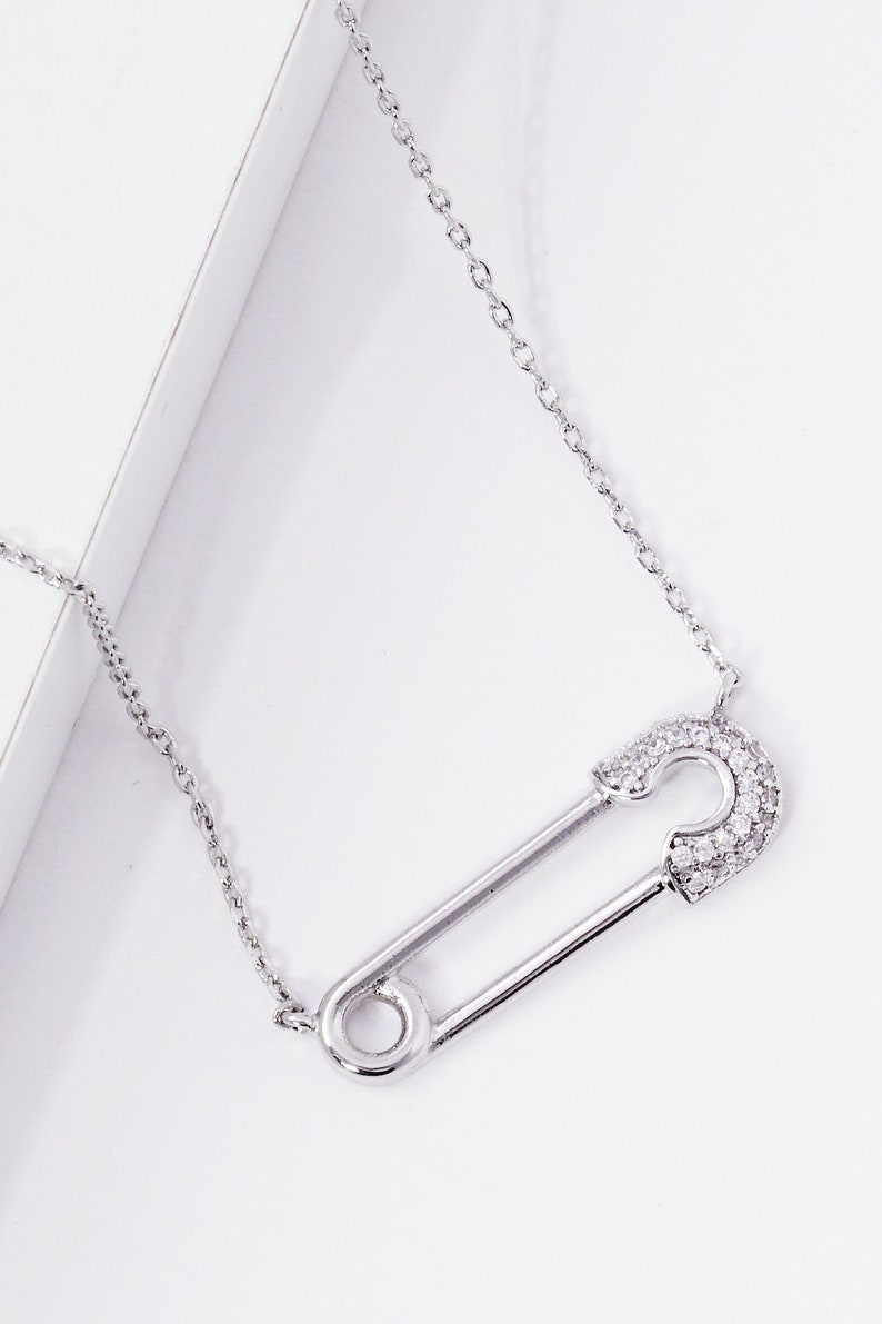 Cubic Safety Pin Necklace Dainty Safety Pin Gold Necklace Gold Filled