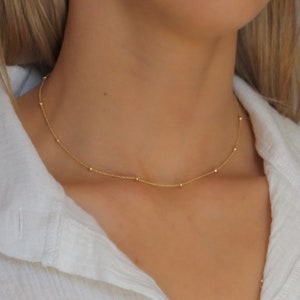 14K Gold Plated Satellite Chain Necklace- 18”, minimalist, dainty, tarnish resistant, simple, shiny, gift for her,handmade, shiny