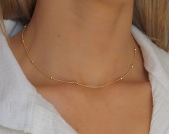 14K Gold Plated Satellite Chain Necklace- 18”, minimalist, dainty, tarnish resistant, simple, shiny, gift for her,handmade, shiny