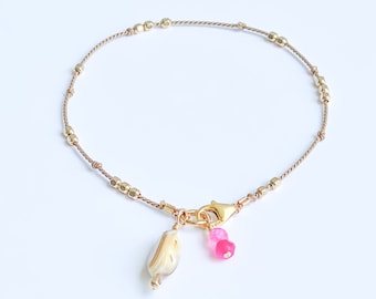 Zierliches Gold auf Seidenarmband | "Little Gasparilla" 14kt Gold filled Perlen auf Seidenkordel